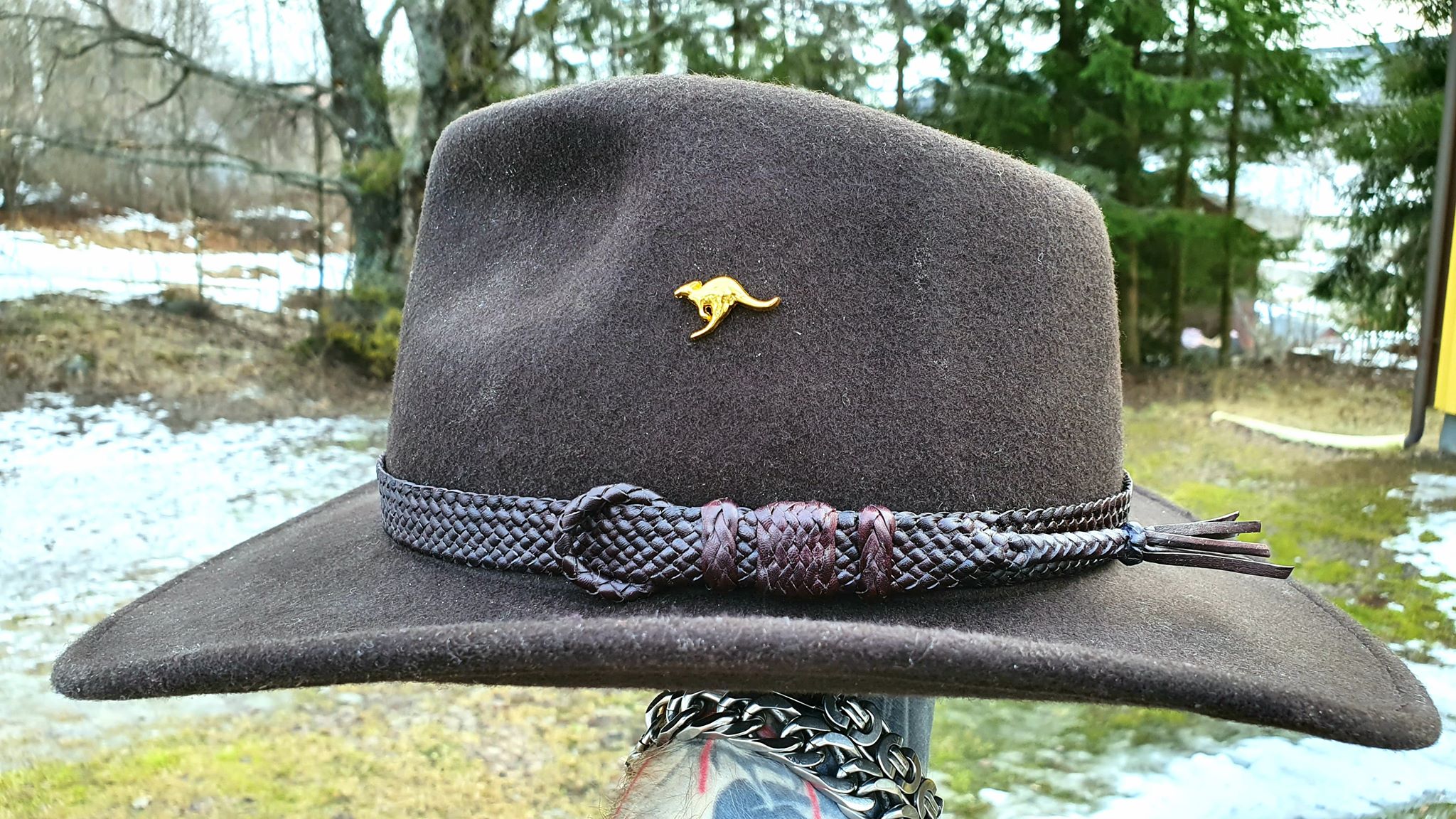 Braided leather hatband